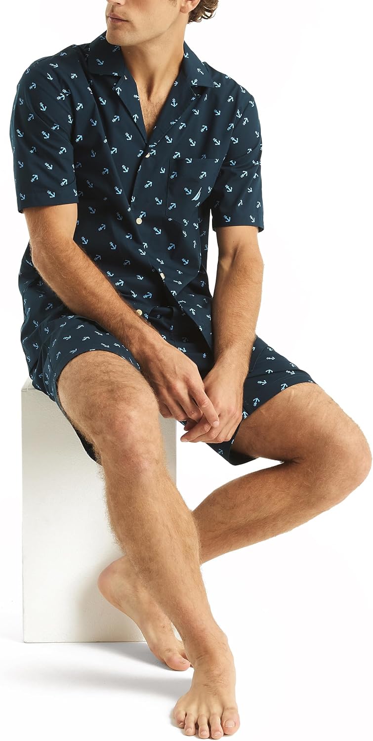 Nautica Men's Nautica Sustainably Crafted Printed Camp Sleep Shirt