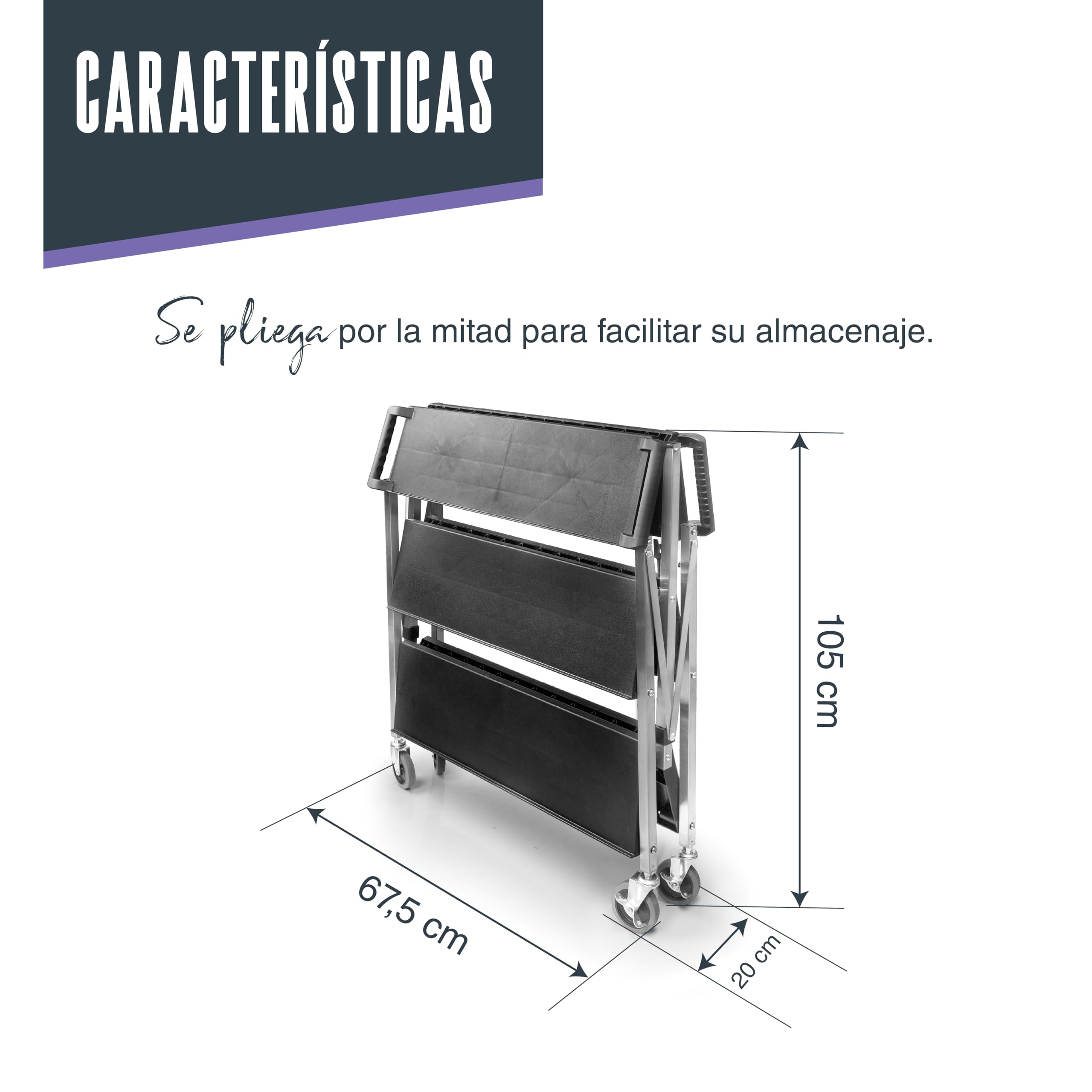 LACOR 66241 - Carro de Servicio Plegable, 3 bandejas, 30 kg/Bandeja | En acero inoxidable, para un uso práctico y profesional en cocina; ideal para cocina profesional y uso diario en casa