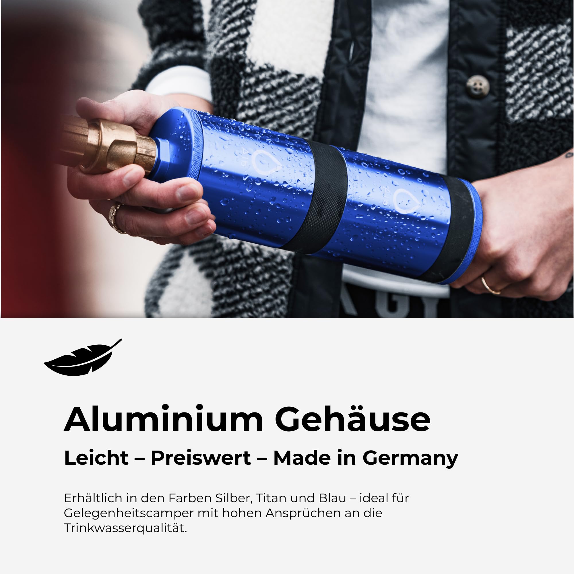 Alb Filter MOBIL FUSION Befüllfilter Camping Alu Blau | Zweistufiger Wasserfilter gegen Schadstoffe & Keime bis 0,1 µm, Befüllfilter, GEKA-Set Gardena-kompatibel, Made in Germany