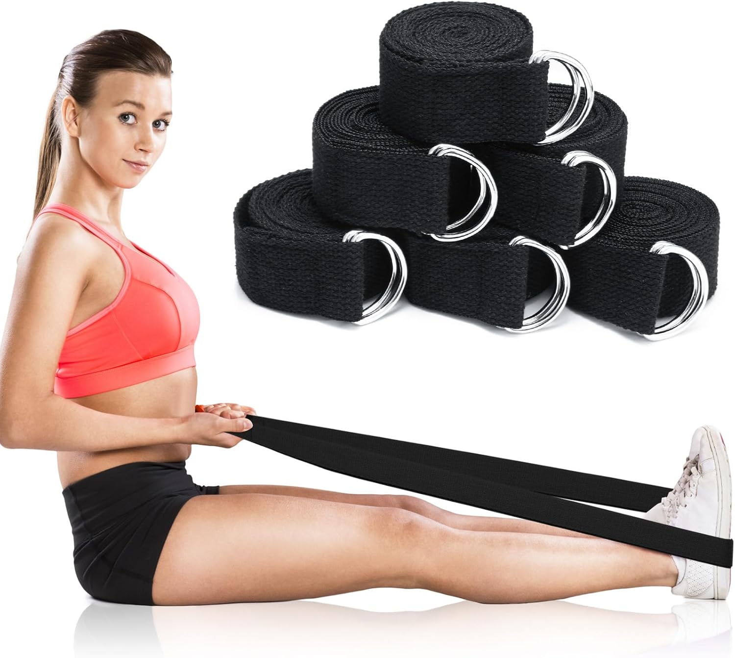Leyndo Yoga Strap Stretching Pilates Exercise Adjustable Straps 6 ft Non Elastic Yoga Belt with Adjustable D Ring Buckle for Pilates Gym Workouts Fitness