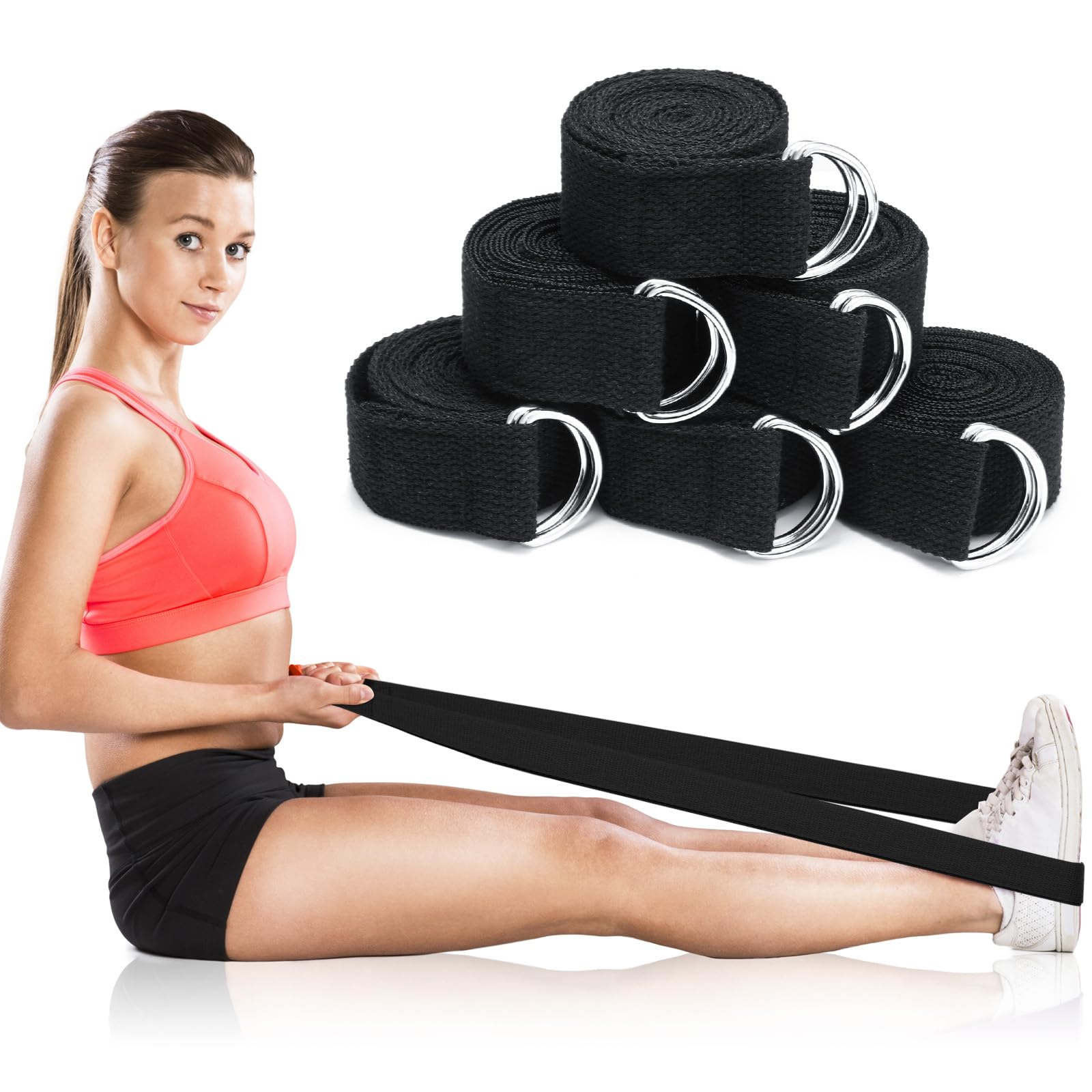 Leyndo Yoga-Gurt, Stretching, Pilates, Übungen, verstellbare Gurte, 1,8 m, nicht elastisch, Yoga-Gürtel mit verstellbarer D-Ring-Schnalle für Pilates, Fitnessstudio, Workout, Fitness, 24 Stück