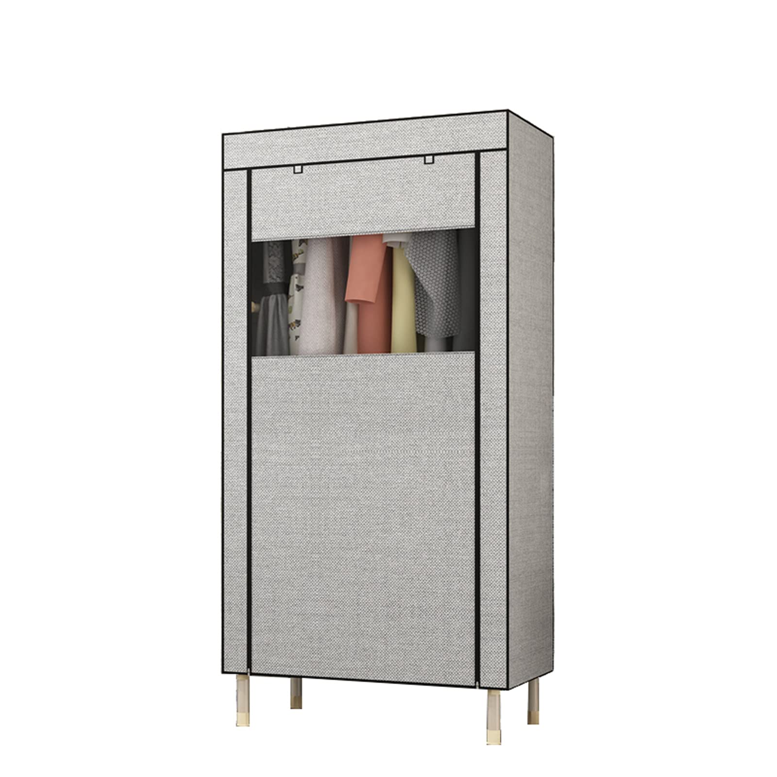 Grauer Stoff-Kleiderschrank, kreative Montage, Schlafzimmerschrank, tragbarer Multifunktions-Kleiderschrank mit sichtbarer Fenster-Reißverschluss-Tür (Größe: 190 x 85 x 130 cm)