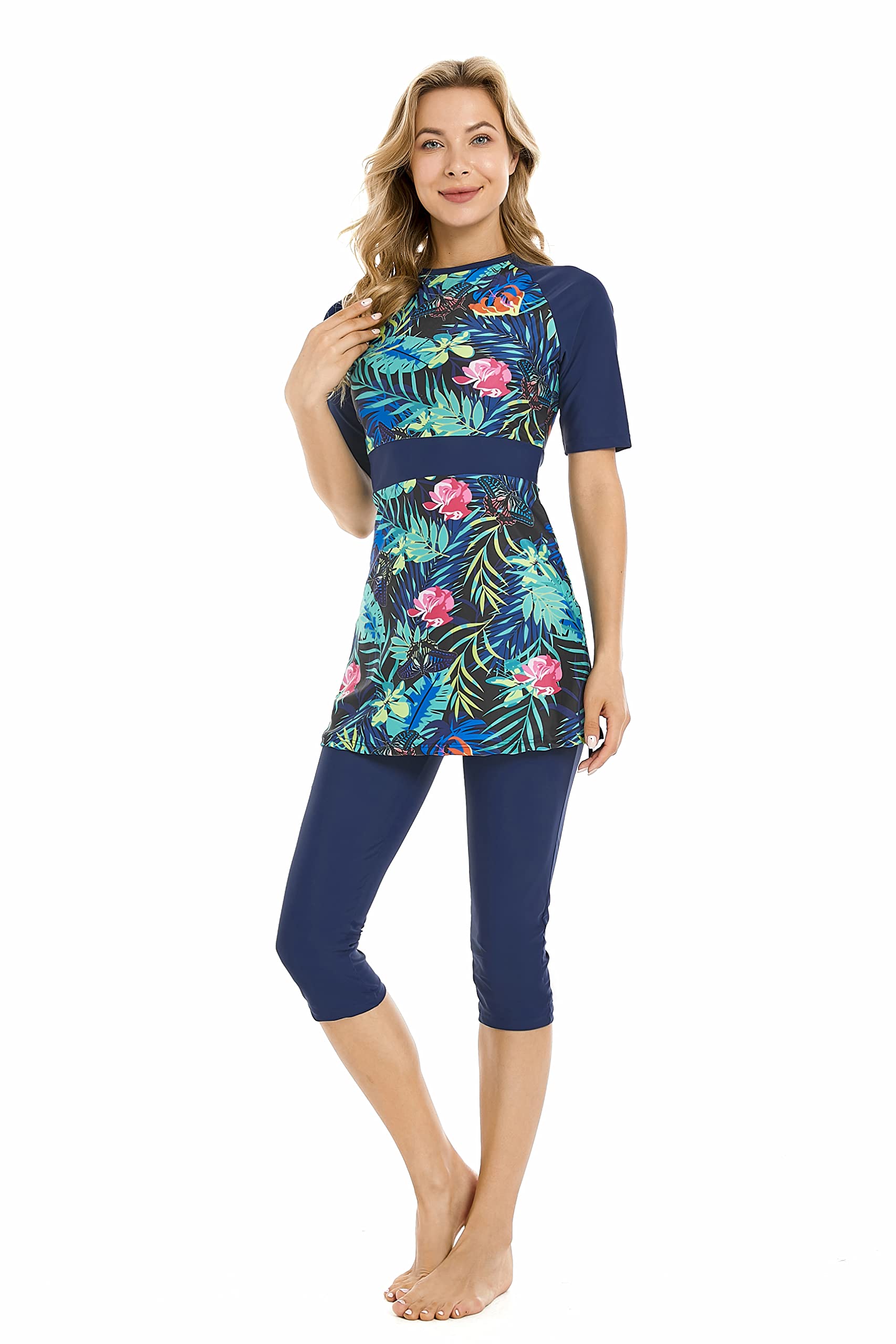 Costume da Surf Rash Guard Costume da Bagno a Maniche Corte Costume da Bagno Modesto per Donna Burkini Costume da Bagno