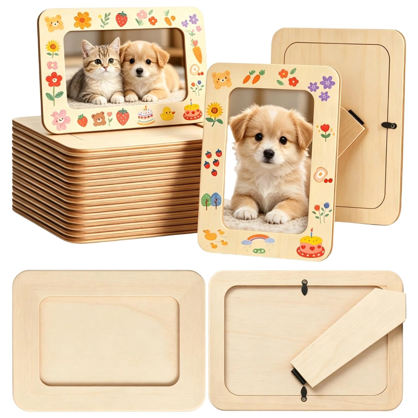 20 PCS Unfinished Wooden Photo Frames, 5.5 x 7.5 in DIY Wooden Picture Frames for Crafts, Paintable Picture Frame for DIY Projects, School Crafts, Home Decorations