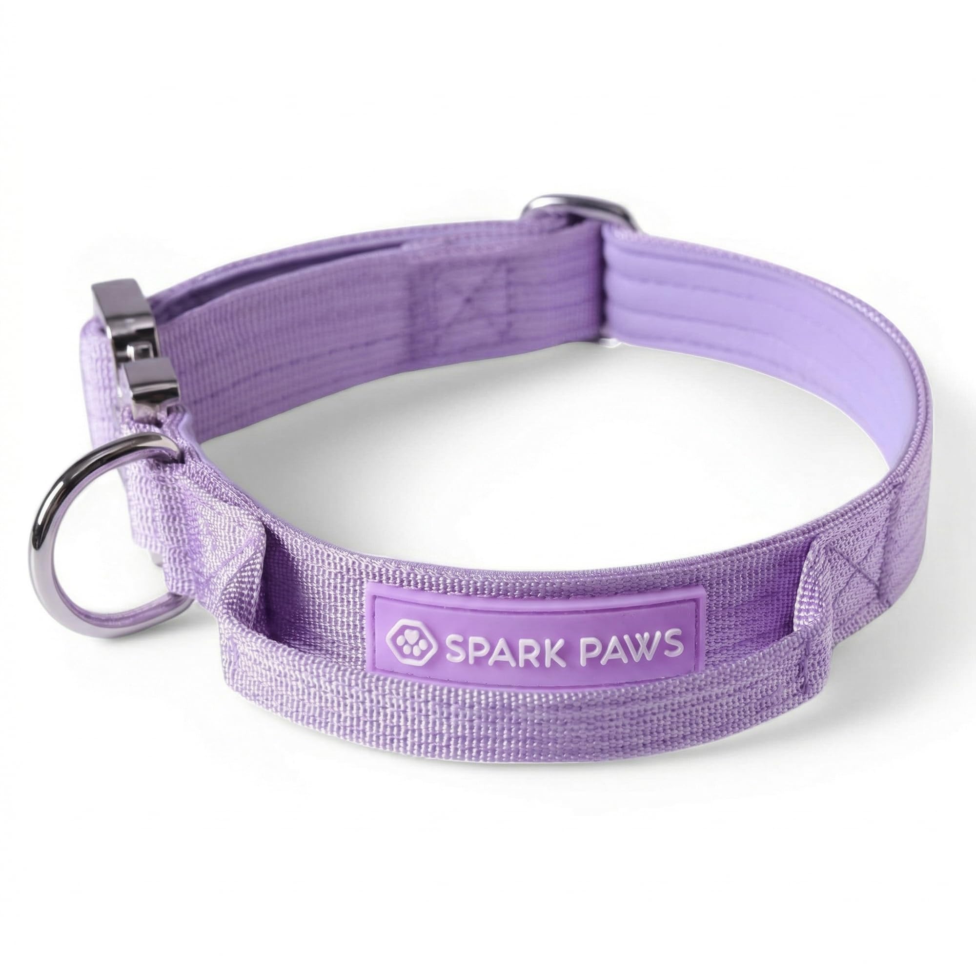 Spark Paws Tactical Dog Collar - Heavy Duty, Premium Quality, Thick and Durable for Large and Medium Dogs - (1inch / 2.5cm) - Purple
