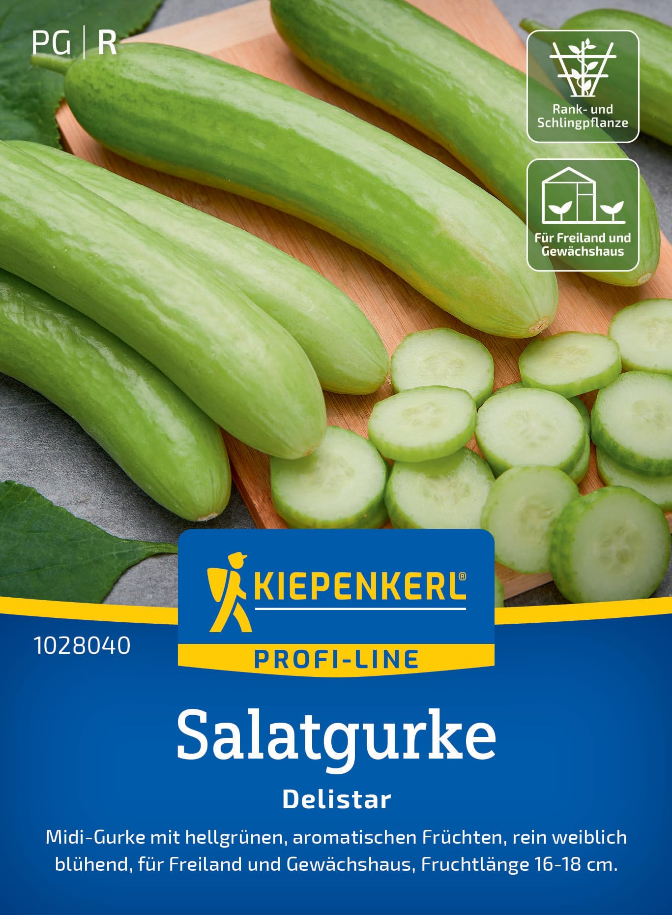 Kiepenkerl Profi-Line Salatgurkensamen Delistar 1028040 – Bitterfreie, kernarme Midi-Gurken für Freiland und Gewächshaus, Gemüsesamen, aromatisch