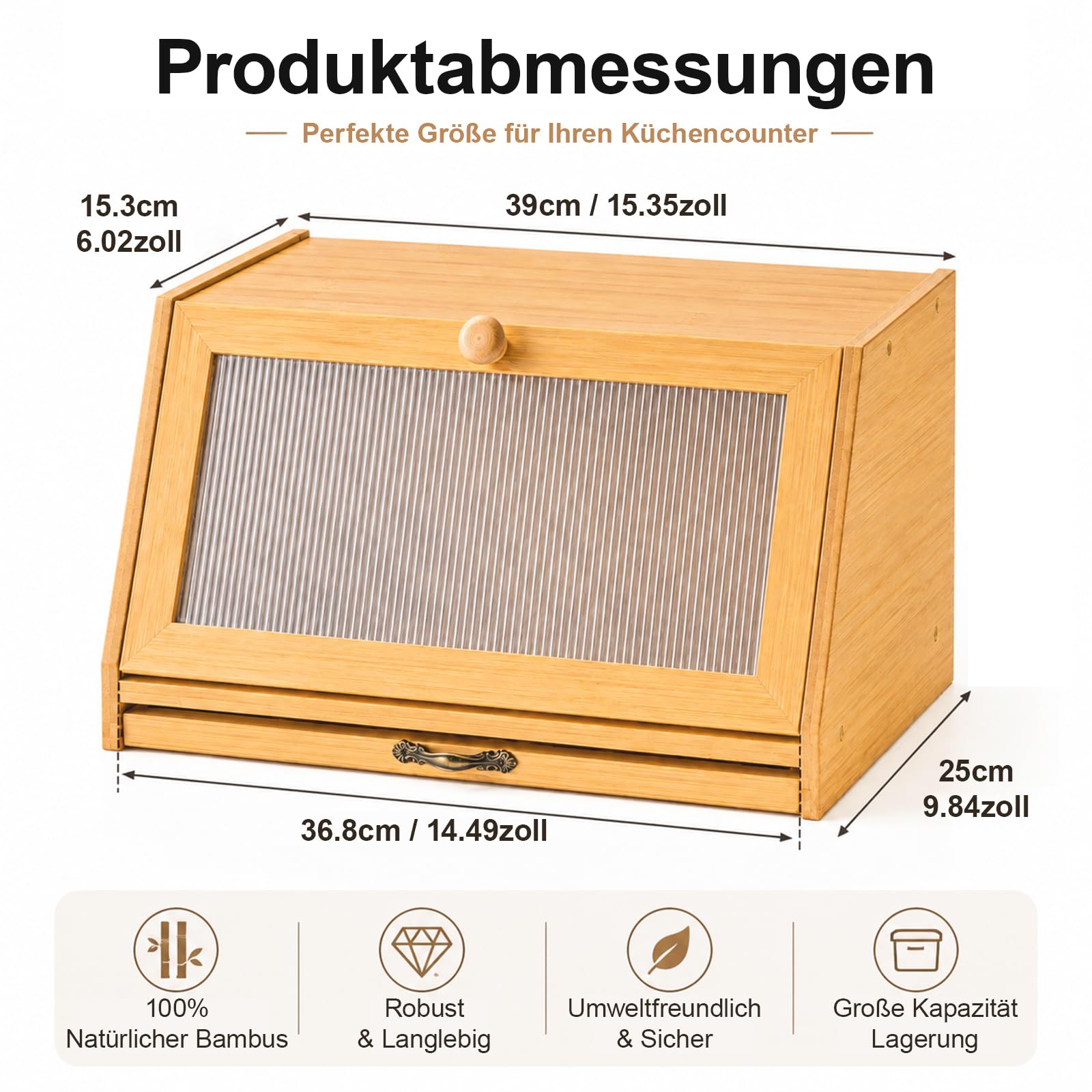 Trintion Brotkorb mit Schneidebrett, Brotkasten aus Bambus | Geeignet für selbstgebackenes Brot, Kuchen oder andere Backwaren. Auch zur Aufbewahrung von Obst oder Snacks geeignet.