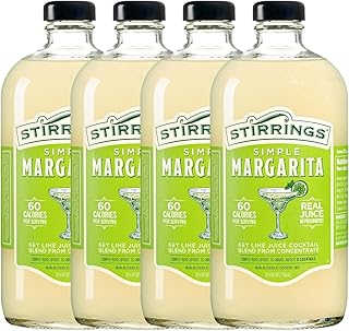 Stirrings 4 Pack Margarita Cocktail Mix 750ml Bottles - Real Juice No Preservatives - 90 Calories - Drink Mixer