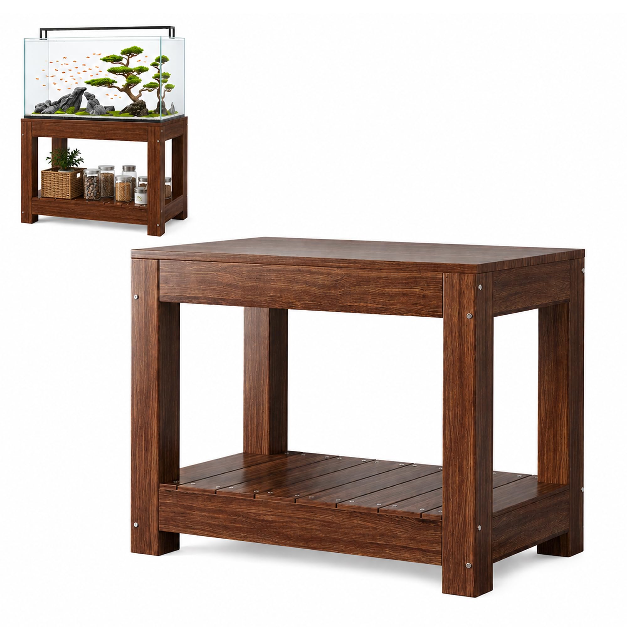 Supporto per Acquario con Ripiano, Portata 500 kg, Legno Massello | Mobile Robusto per Acquari, Terrari e Recinti per Rettili(Carbonized color,70×35cm / 27.6×13.8in)