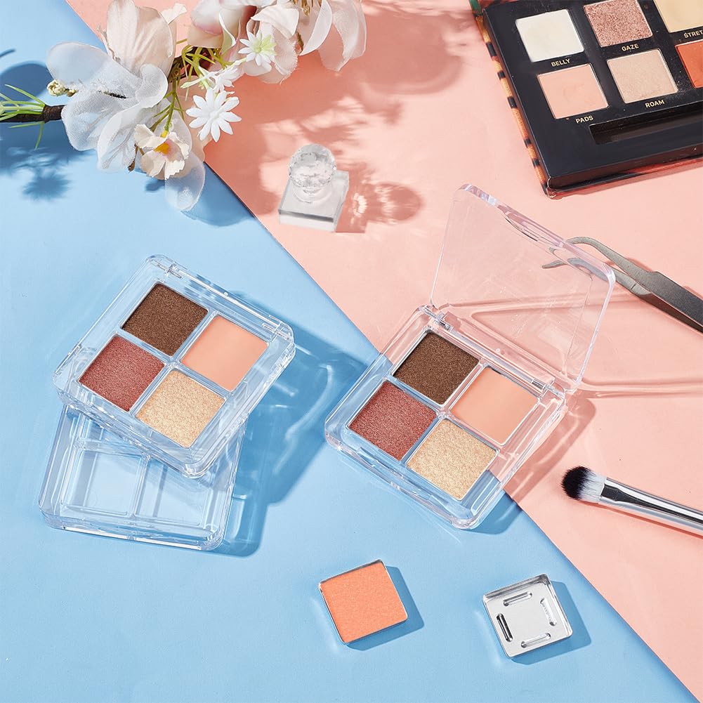 Kit de 4 cajas vacías de sombra de ojos, paleta de maquillaje personalizada delgada, contenedor de lápiz labial con 20 bandejas de paleta para viajes, cosméticos y proyectos de manualidades 5