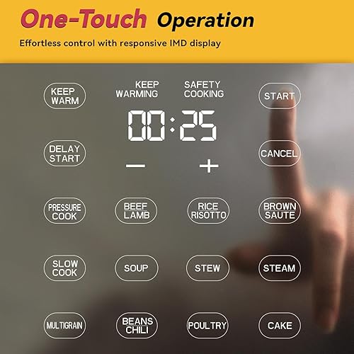Miniatura 5 de Olla a presión eléctrica de 6 cuartos de galón, olla antiadherente, olla instantánea 9 en 1, 12 funciones preestablecidas con pantalla táctil,