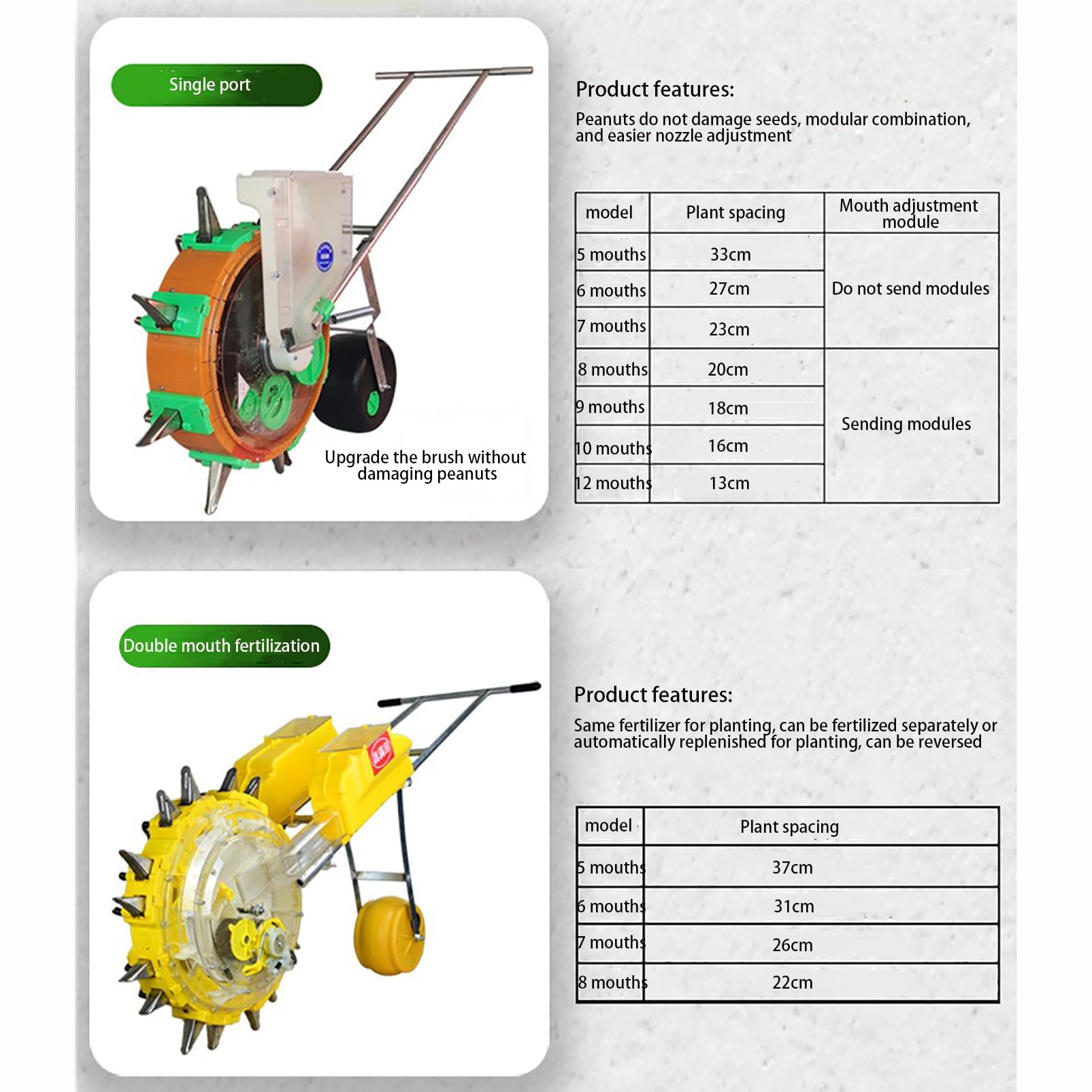 Sembradora de hortalizas a Empuje, sembradora de una hilera, sembradora Manual de césped para jardín, Profundidad Ajustable para maíz, Frijoles, algodón y maní, 7 Bocas