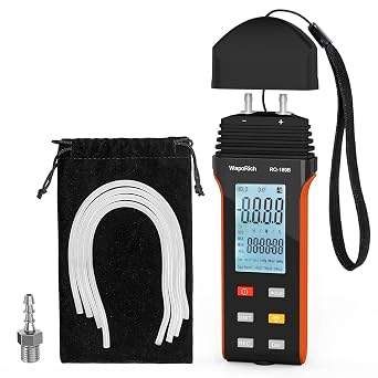 Manometer Air Pressure Meter, WapoRich Dual-Port HVAC Gas Pressure Tester 30Psi/206.8Kpa 0.3% with 11 Selectable Units of Differential Pressure Gauge, Backlight and Data Record