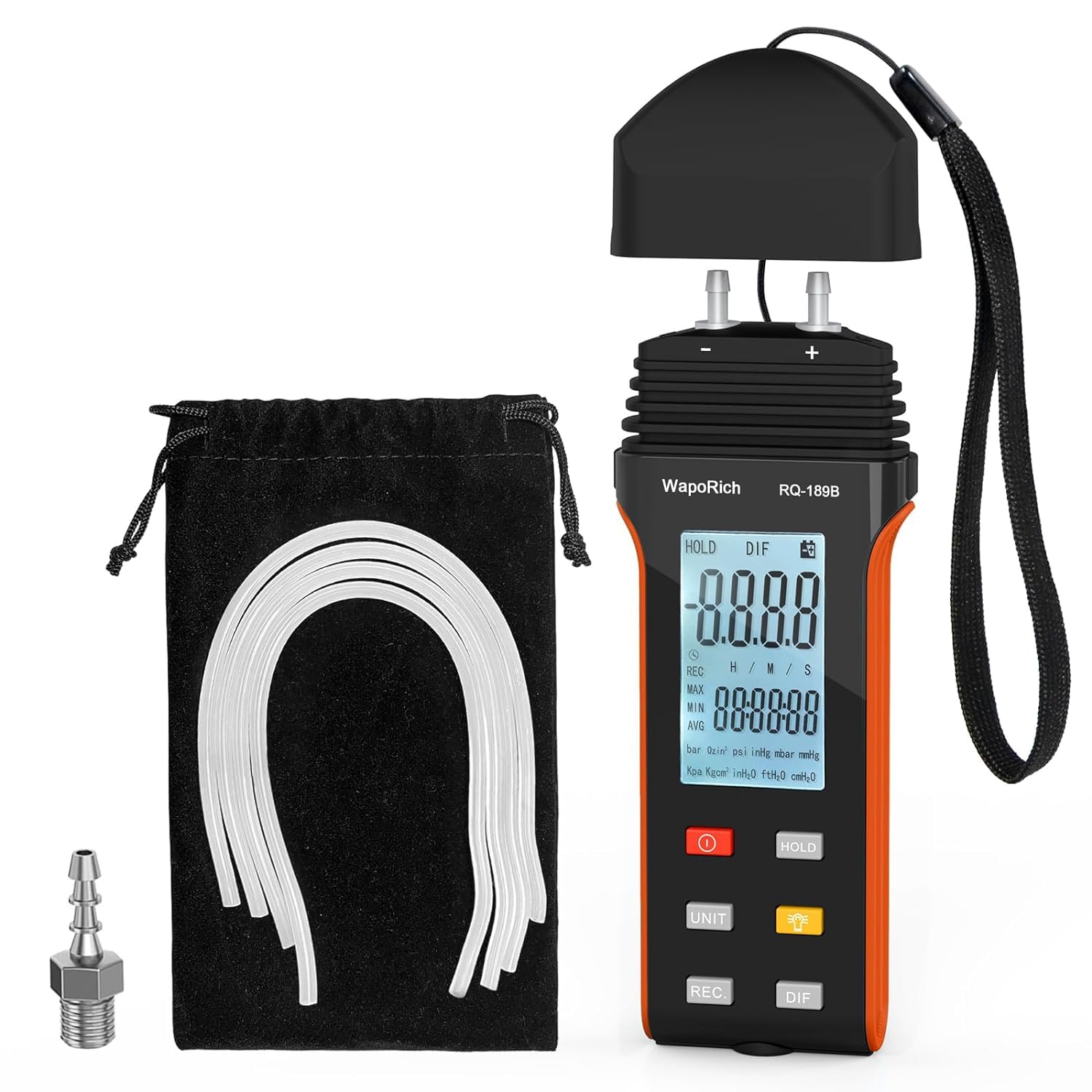Manometer Fieldpiece Manometer Air Pressure Meter, WapoRich Dual-Port HVAC Gas Pressure Tester ±30Psi/206.8Kpa ±0.3% with 11 Selectable Units of Differential Pressure Gauge, Backlight and Data Record-picture-12