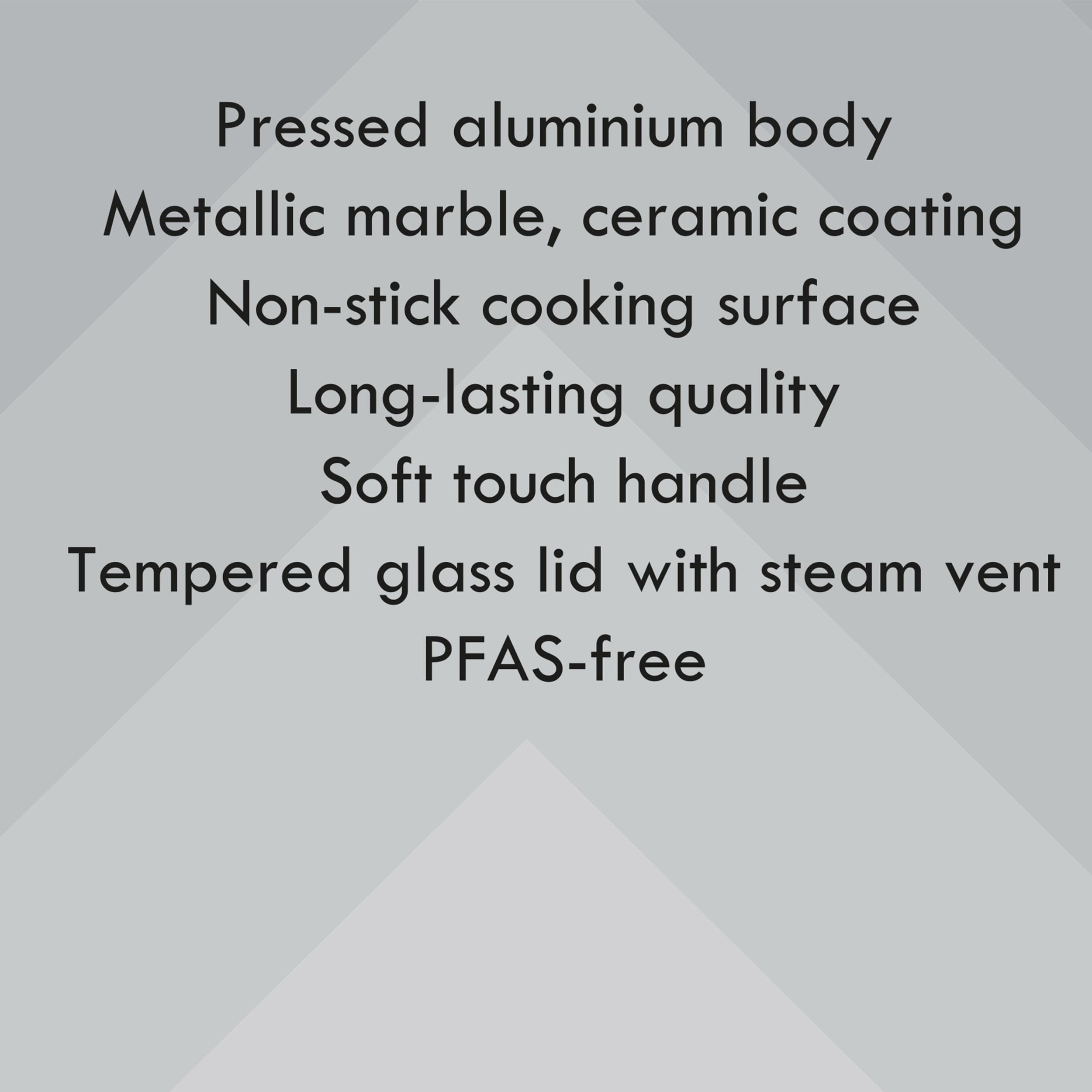 Progress BW12909EU7 Cerámica de Mármol 20 cm Cazo con Tapa – Taza de Cocina Antiadherente con Revestimiento de Mármol Metálico Cerámica, Inducción Adecuada, Aluminio Prensado Ligero