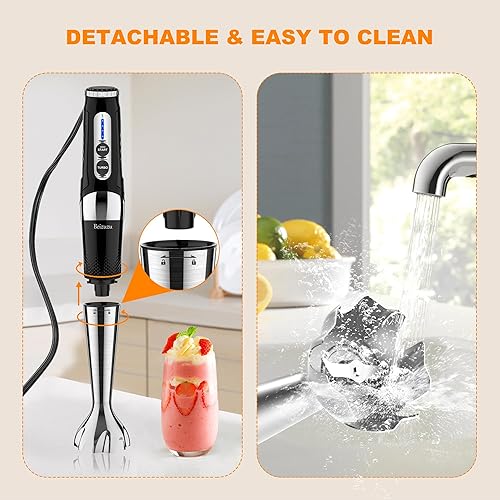 Miniatura 6 de Batidora de mano de inmersión 4 en 1 3 ángulos ajustables con control variable de 21 velocidades, potente batidora de mano eléctrica para batidos