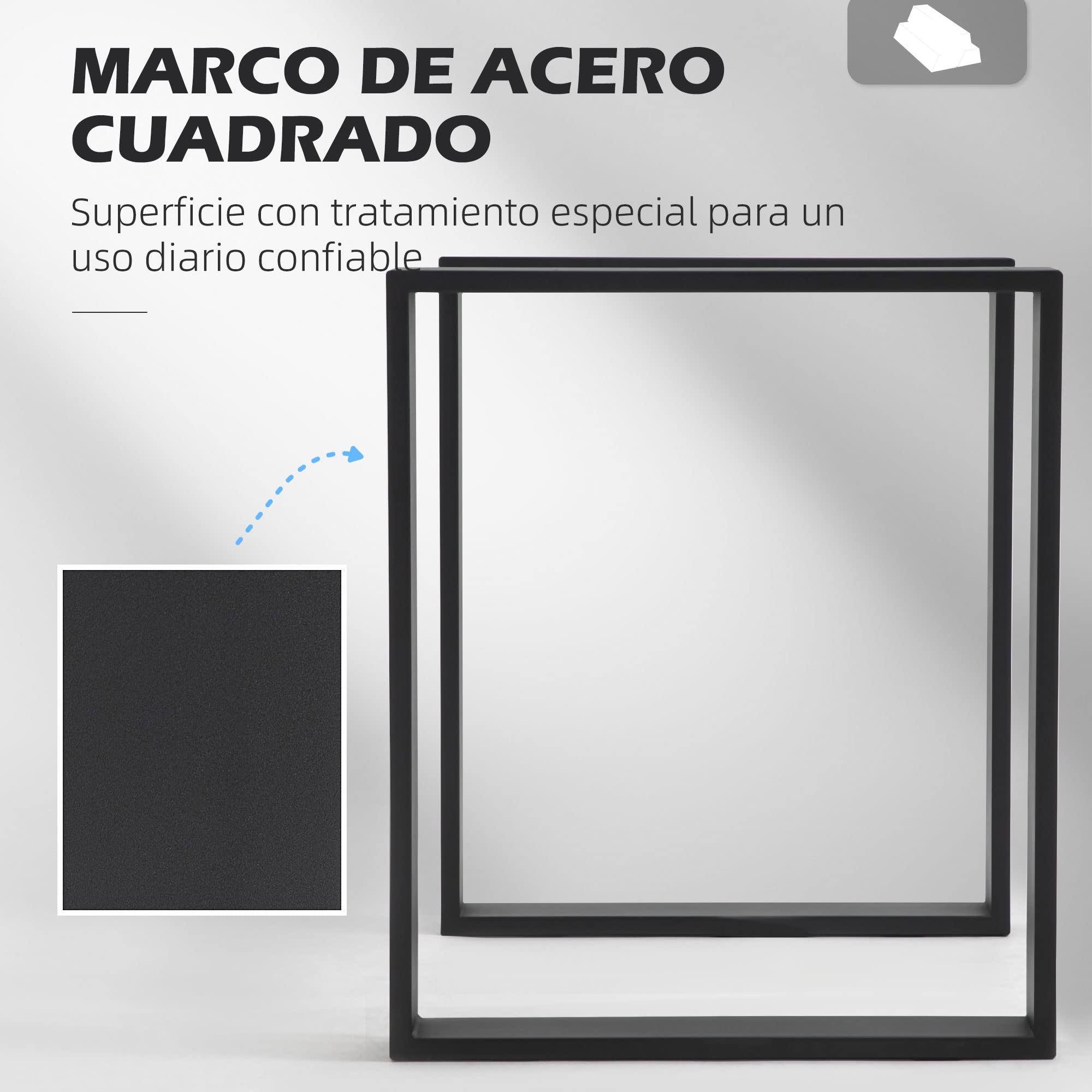 HOMCOM Juego de 2 Patas de Mesa de Acero 60x72 cm Patas Rectangulares de Mesa para Muebles de Bricolaje Estilo Industrial con Tornillos y Protectores de Suelo Negro