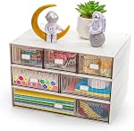 Hacaroa 3 Tier Mini Desk Organizer with 6 Drawers, Plastic Desktop Drawers Storage Box, Stackable Makeup Organizer Craft Storage Case for Office, School, Bathroom, Detachable Design, White