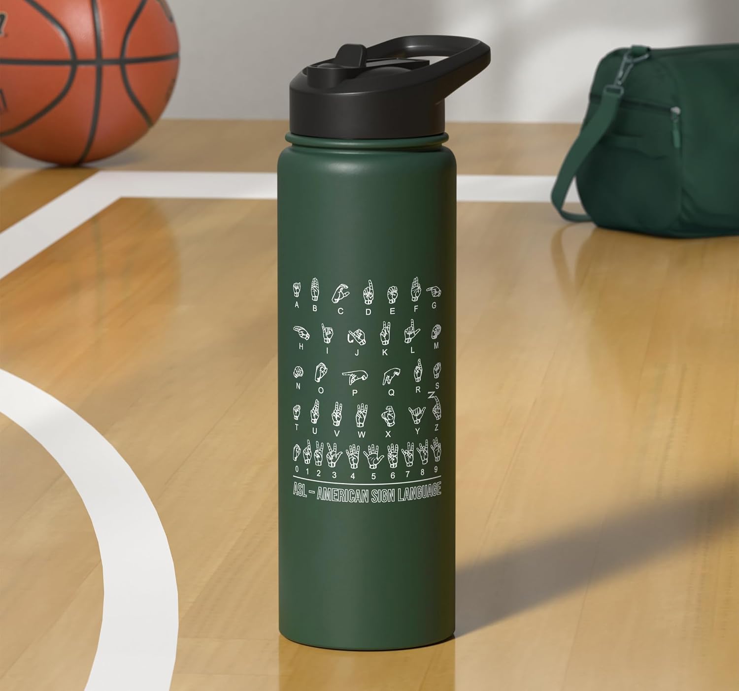 AMERICAN SIGN LANGUAGE CHART ALPHABET NUMBERS ASL Stainless Steel Insulated Water Bottle
