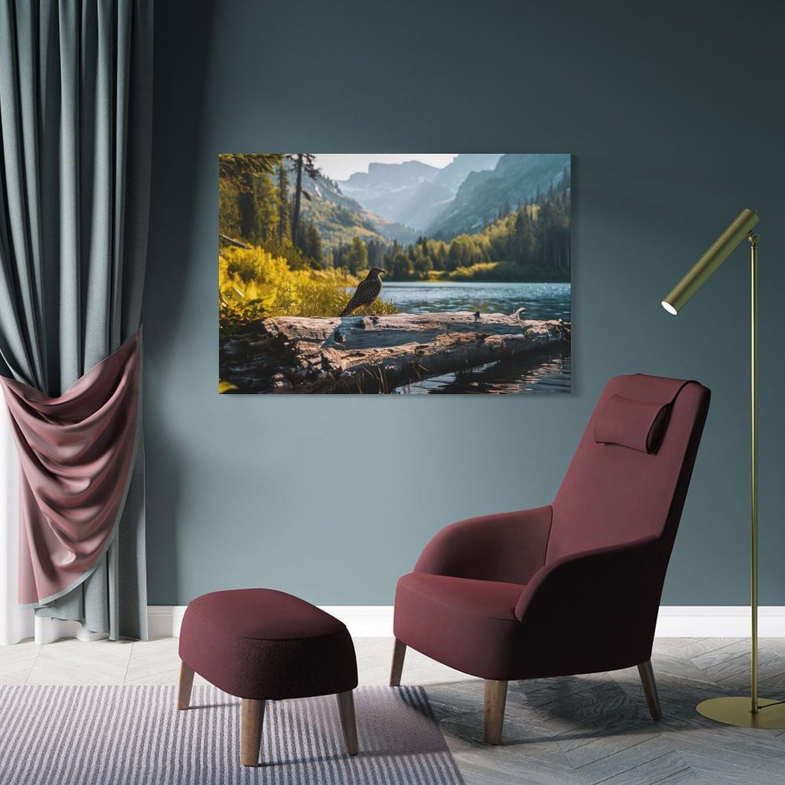 Junmoney Hawk On A Log Forest Canvas Wall Art 16x24inch(40x60cm), for Wall Displays, Bedrooms Or Room Updates, Ideal for Building A Coordinated Art Wall