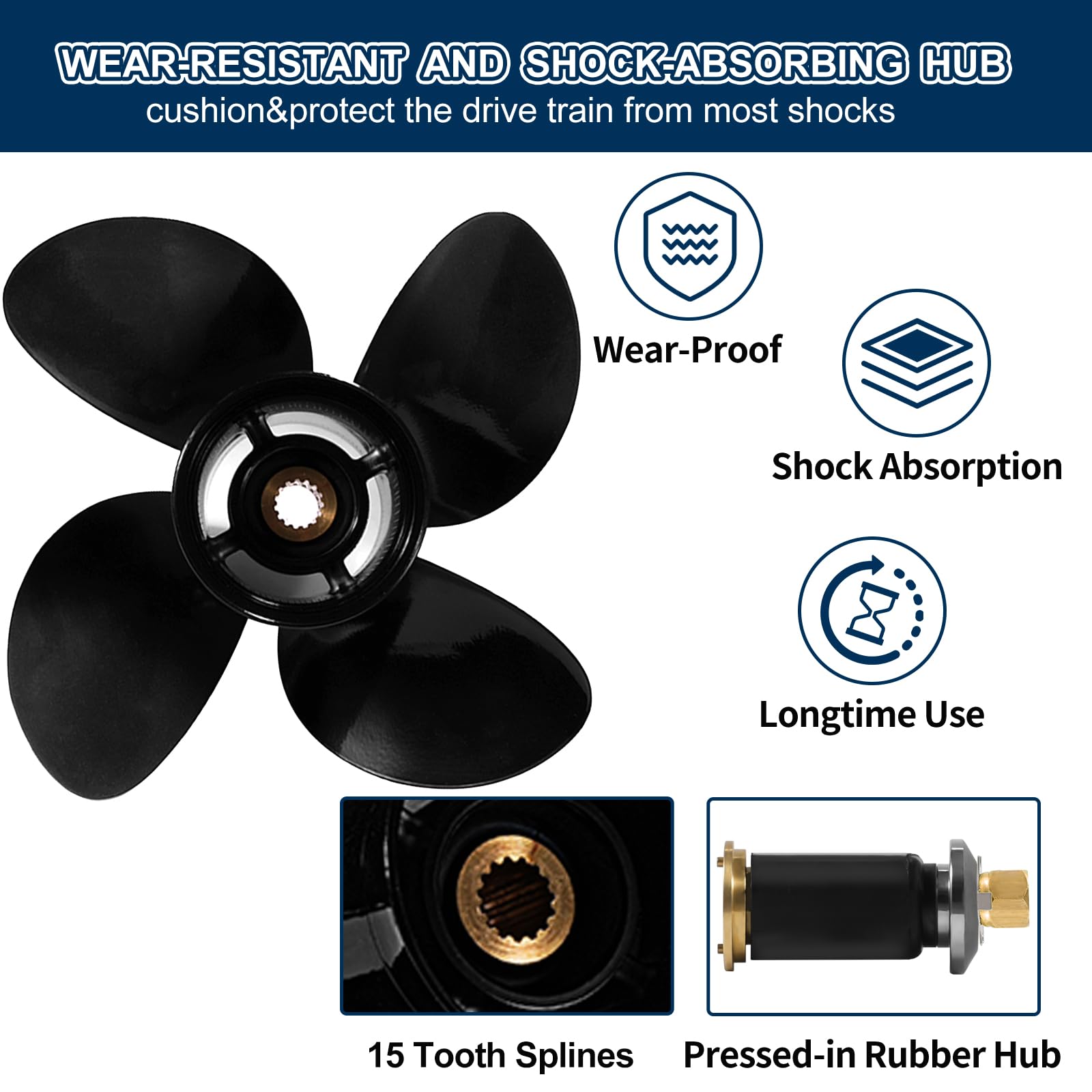 Yamaha-Außenbord-Propeller aus Aluminium, kompatibel mit Yamaha-Motoren 150/175/200/220/225/250/300HP F150 F175 F200 F225,15 Spline Zahn, 4 Klingen, rechts
