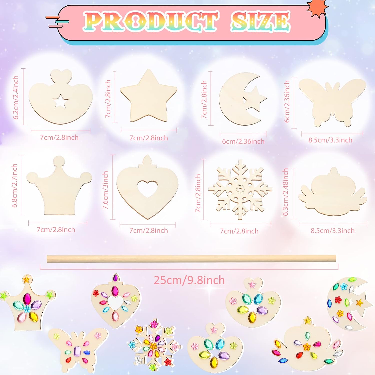 Roowest 24 Pcs Wood Princess Wands Make Your Own Fairy Wands Making Kit Unfinished Wooden DIY Princess Craft Magic Sticks for Girls