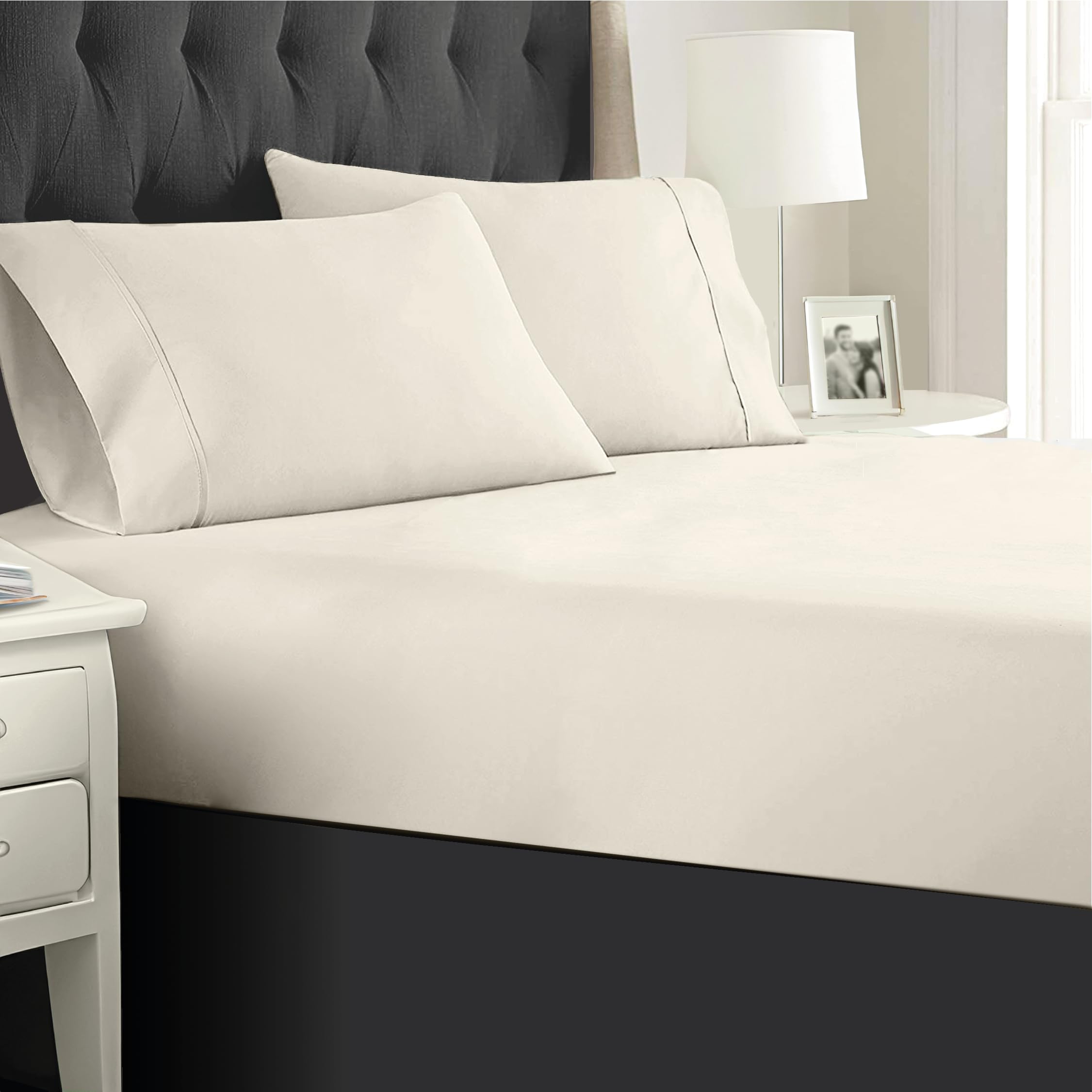 Salt EarthCotton King Size 4 Piece Sheet Set 100% Cotton with 16 Inch Deep Pockets Easy Fit Sateen Weave Sheets & Extra Soft Breathable & Comfortable 300 Thread Count, Natural Cotton - Pure Bloom