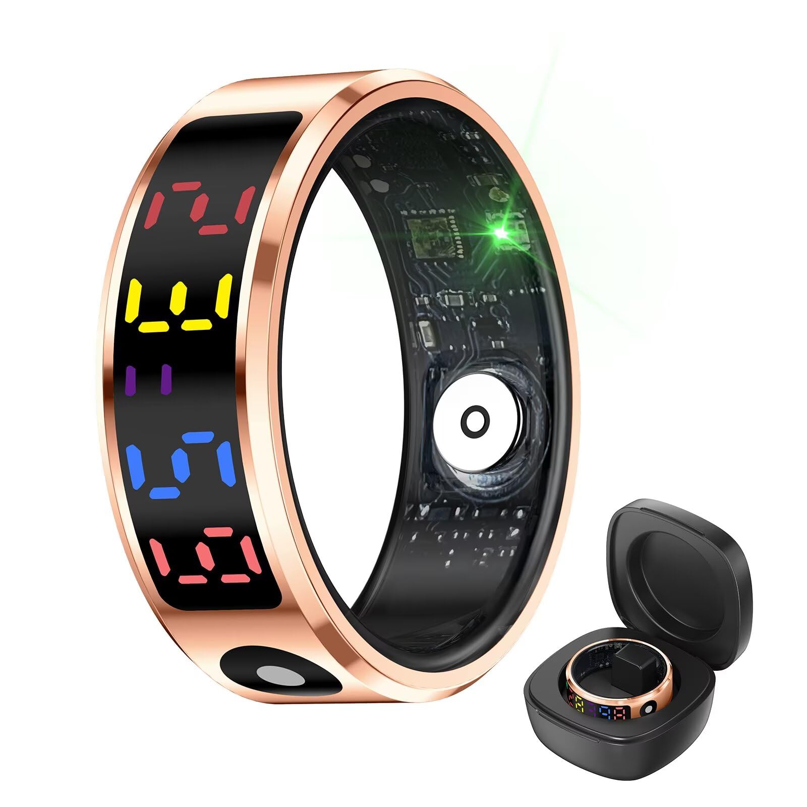 Piluyaa R12 Smart Ring with Heart Rate, Blood Oxygen, NO Subscription Fee Sleep Tracking | 5ATM Waterproof | 5-Day Battery | Gesture Control for TikTok & Camera | iOS & Android Compatible-Gold 10#