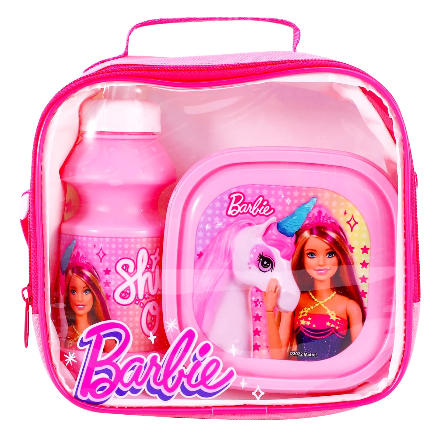 Barbie Magic Unicorn Girls borsa termica per il pranzo, contenitore per sandwich e bottiglia, set per scuola e viaggio