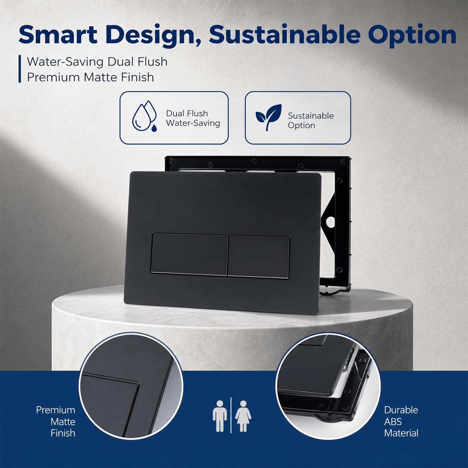 Placca comando WC sospeso nera opaca ABS, doppio scarico, compatibile Geberit Sigma, resistente all'usura, facile pulizia, uso domestico, modello GS020