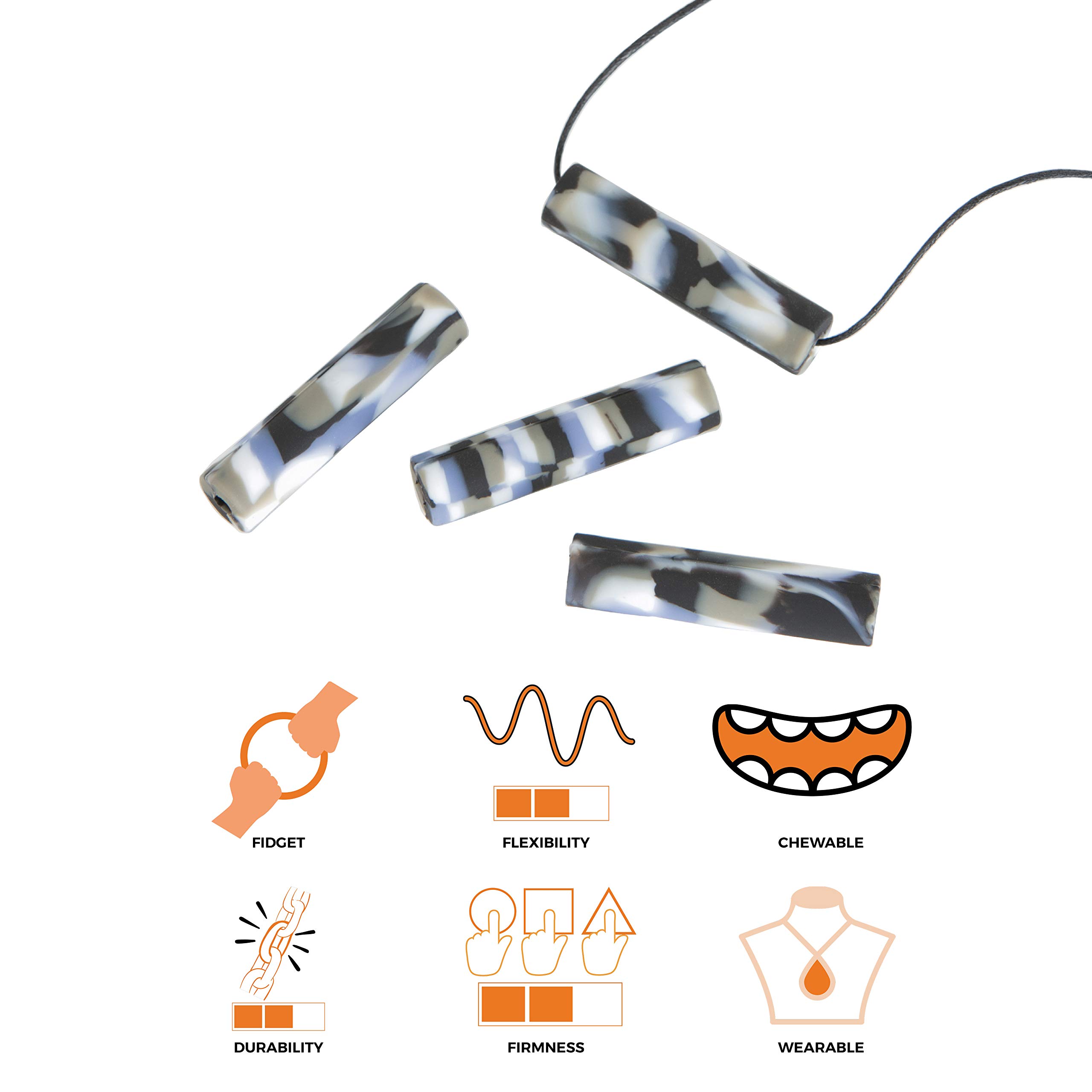 Chewigem Chubes - Collar masticable y ayuda para la estimulación | Suave, resistente, discreto | Ideal para cuerdas de sudadera o como collar | 3 repuestos | Diseñado para reducir la ansiedad y mejorar la concentración | Ideal para niños, adultos, autismo