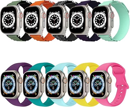 Juego de 5 correas trenzadas de nailon suave y 5 correas trenzadas de nailon transpirable compatibles con correas de Apple Watch de 1.496 in 1.575