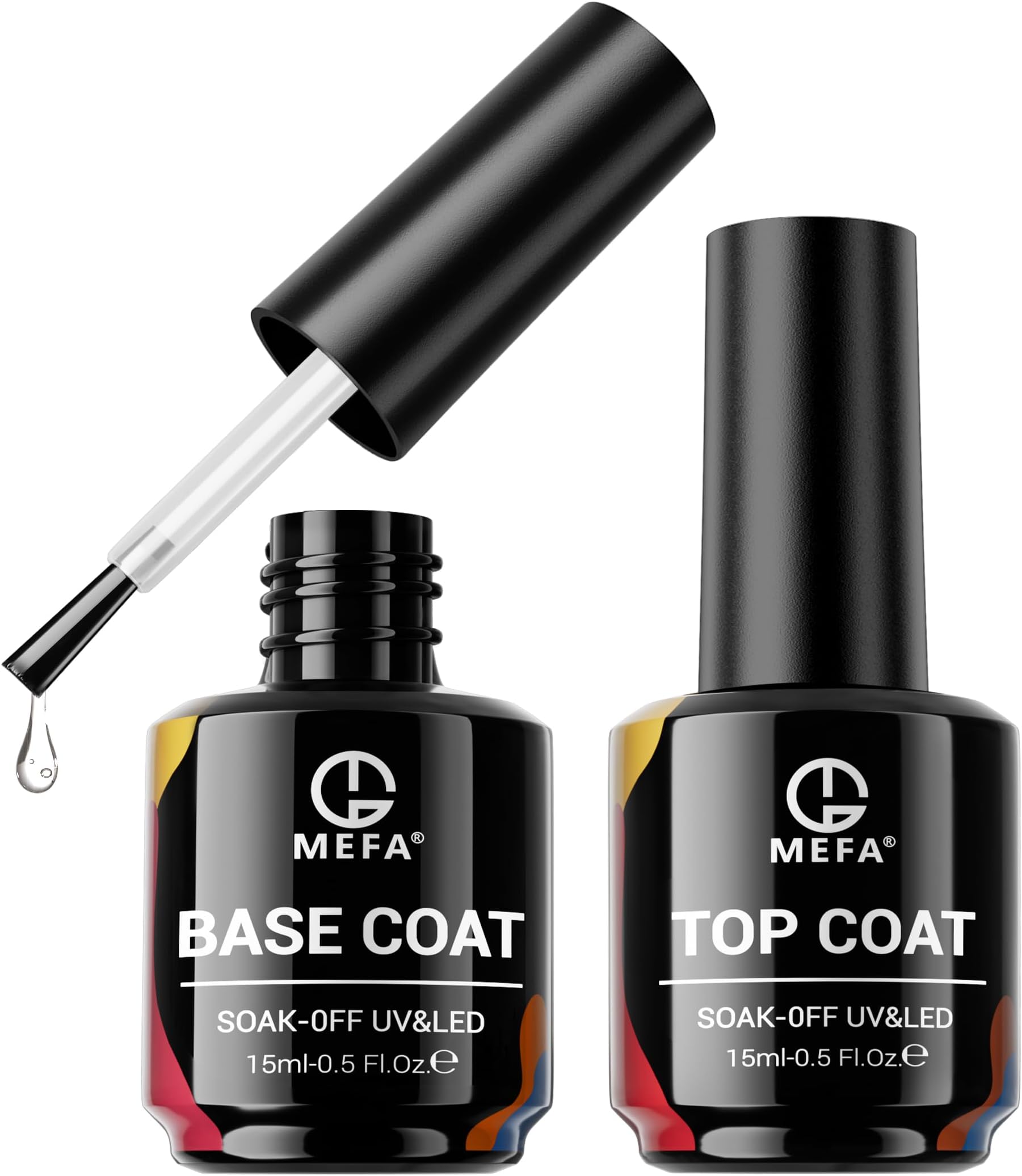 MEFA 2 Pcs 15ml Gel Top Coat and Base Coat Set, No Wipe Gel Nail Polish Base and Top Coat, Long Lasting Glossy Shine Effect Soak Off LED Nail Lamp Art DIY Manicure Holiday Gifts