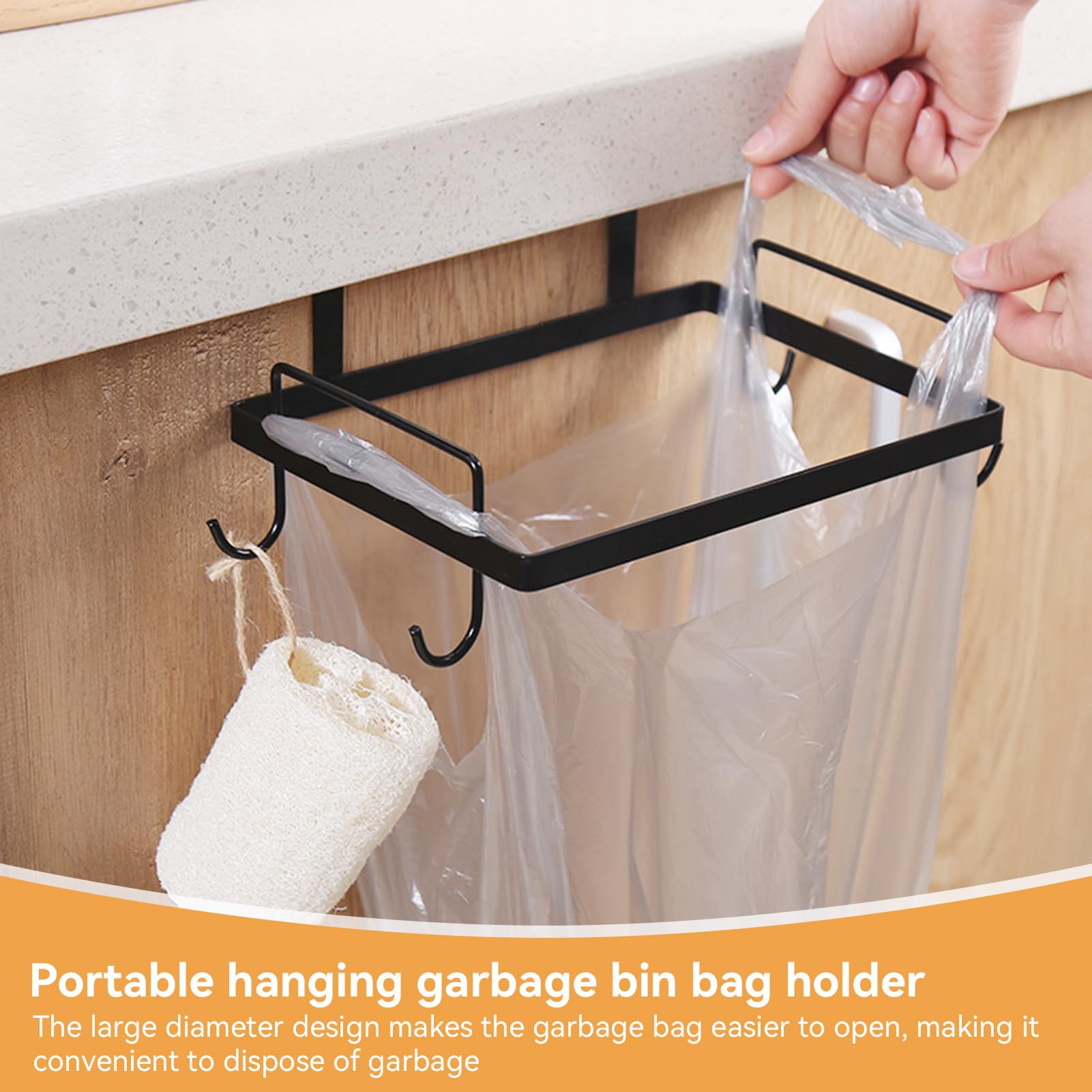 Image secondaire de Support de sac poubelle suspendu portable, Distributeur de Sacs, Porte-sacs poubelle pour armoires, armoires de cuisine, porte,
