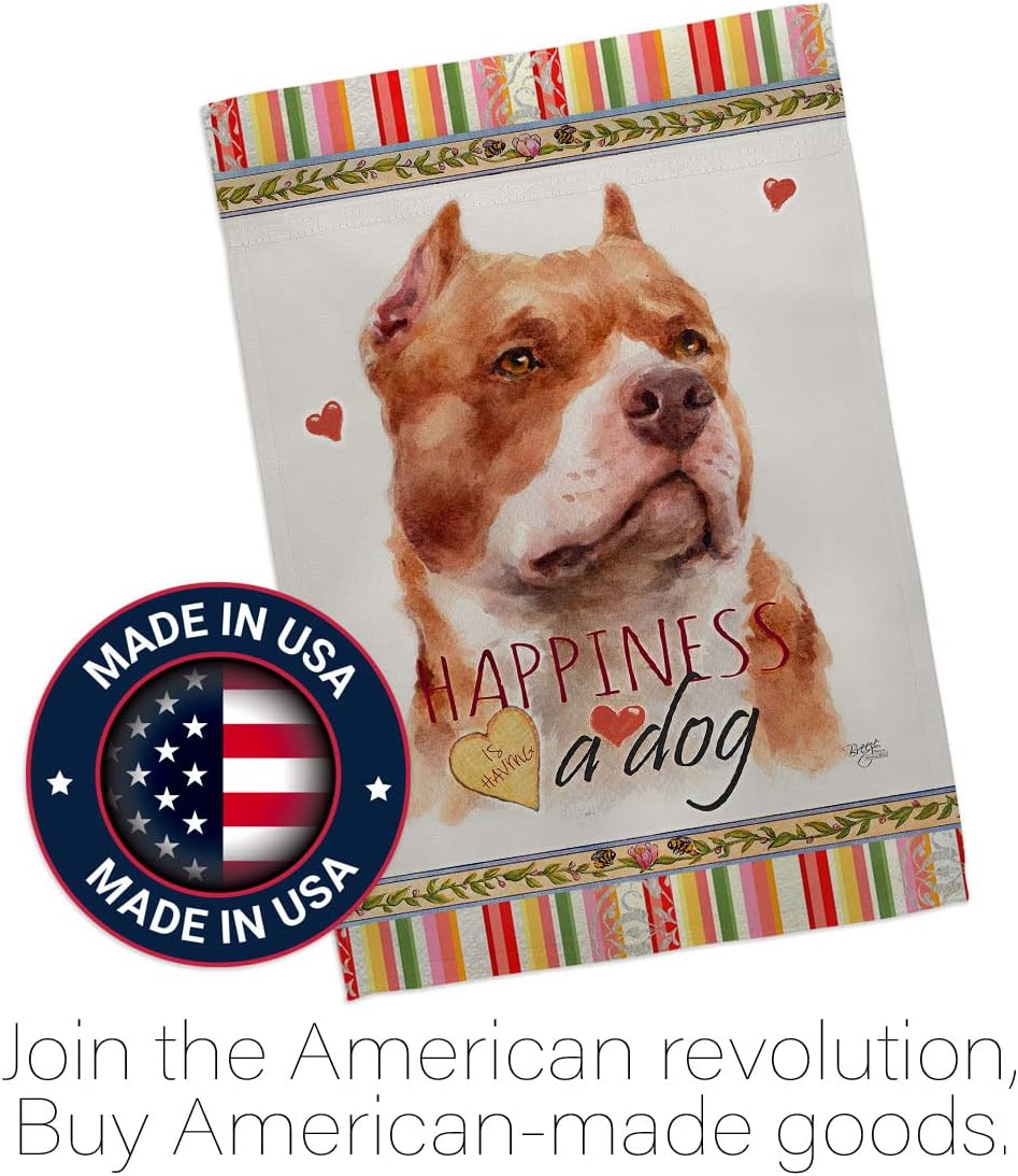 Breeze Decor Fawn Pitbull Happiness House Flag Pack Dog Puppy Spoiled Paw Canine Fur Pet Nature Farm Animal Creature Vintage Applique Banner Small Garden Yard Gift Double-Sided, Made in USA