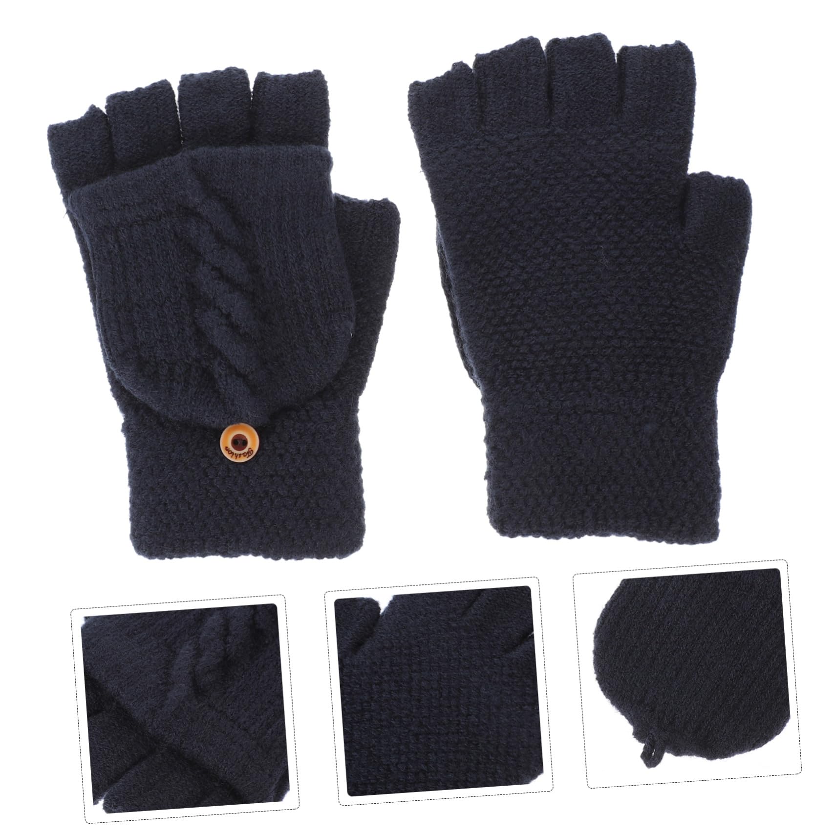 FRCOLOR Guantes sin Dedos para Mujer 1 Par de Punto Solapa Negro