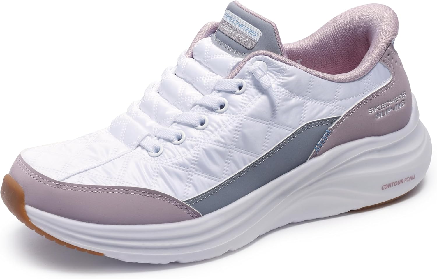 Skechers Women's Contour Foam Hands Free Slip-Ins, White/Lavender, 9.5W