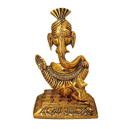 Rockshok Ganesh Idol | Ganpati Metal Statue | Spiritual Ganesha Showpiece (9 x 6 x 15 cm, 190 Grams)
