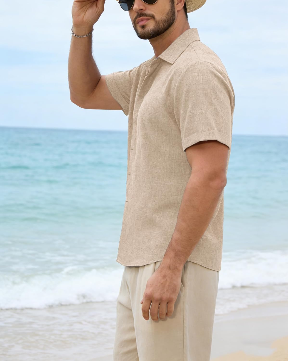 Mens Linen Shirts Short Sleeve Casual Shirt Button Down Summer Beach Vacation Tops Men Casual Dress Shirts Breathable - Image 3