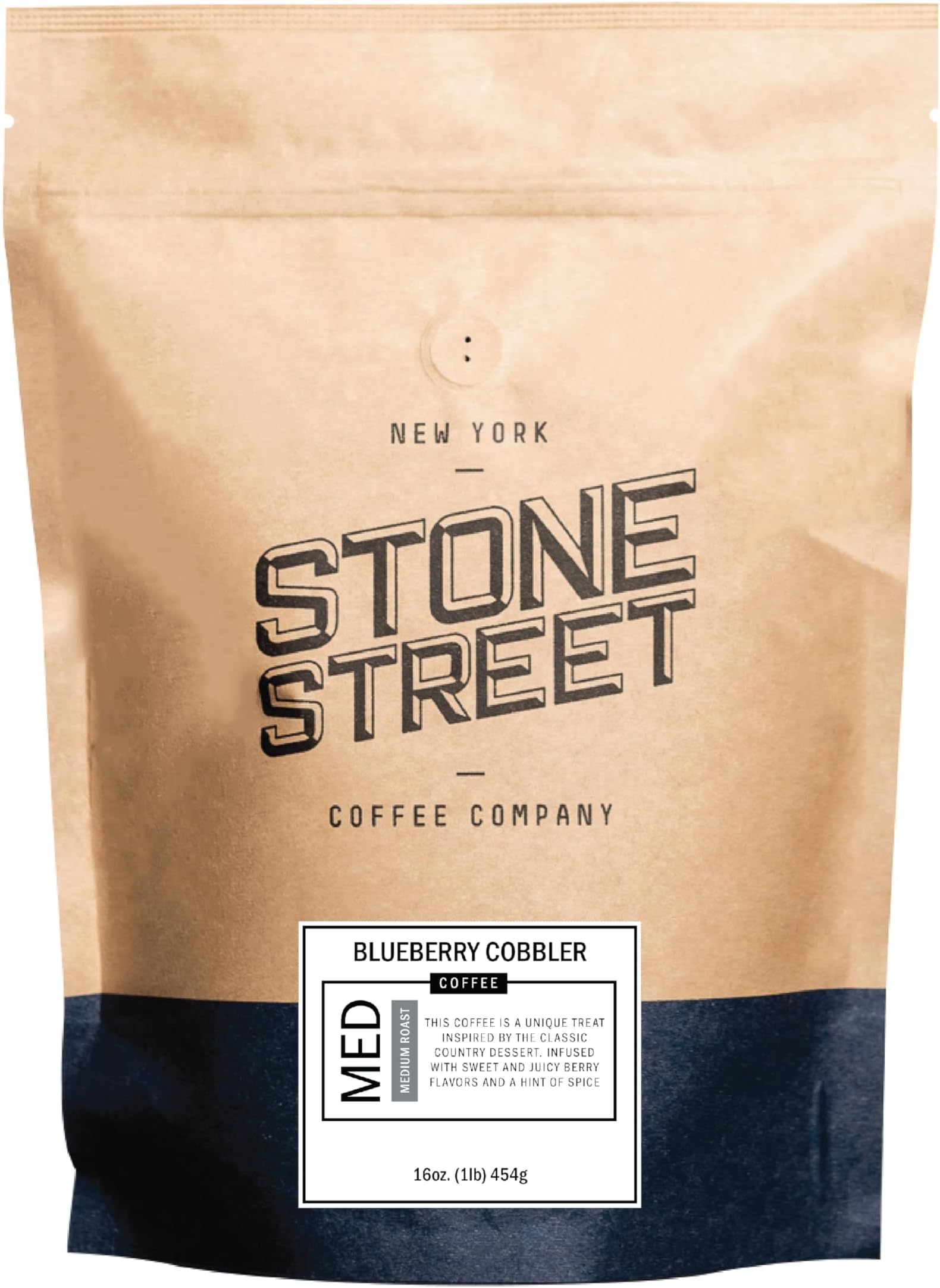 Stone StreetFlavored Ground Coffee, Blueberry Cobbler, Freshly Roasted, 100% Colombian Arabica, Gourmet Coffee, Medium Roast, Sweet Berry Dessert Flavor, 1 LB