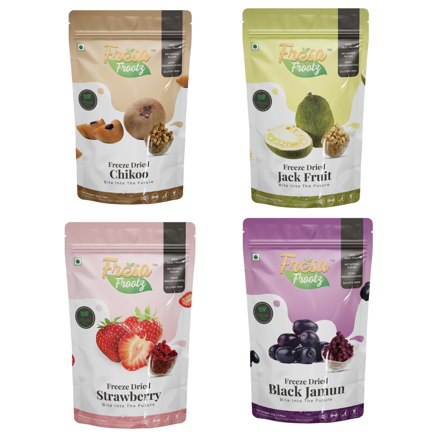 Fresa Frootz Freeze Dried Exotic Dip it Fruit Box Black jamun,Strawberry, Chikoo and Jack Fruit Combo, Sweet, and Nutritious Snack Light, Flavorful, and Healthy Combo for Adults and Kids (Pack of 4)-image-19