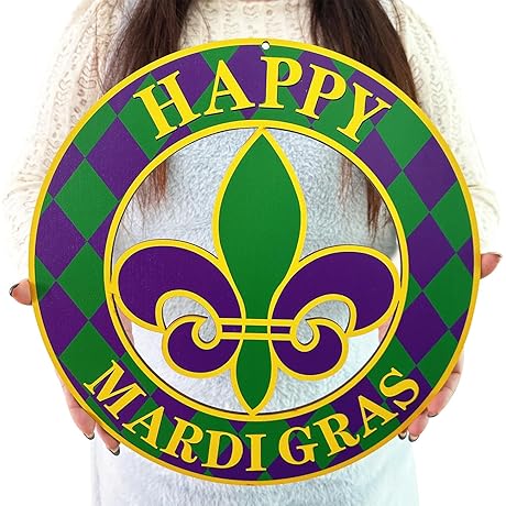 Mardi Gras Decorations & Hanging Sign, Happy Mardi Gras Wooden Door Sign