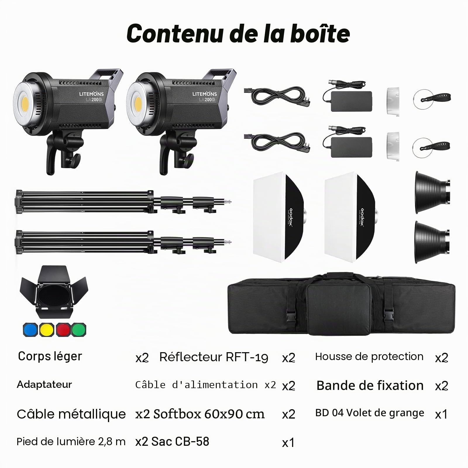 Godox 2Pack Litemons LA200D Lumière Vidéo LED Continue Lampe 5600K CRI 96+ TLCI 97+,101000lux avec Bowens Mount et contrôle APP pour Livestreaming,Vidéo,Youtuber