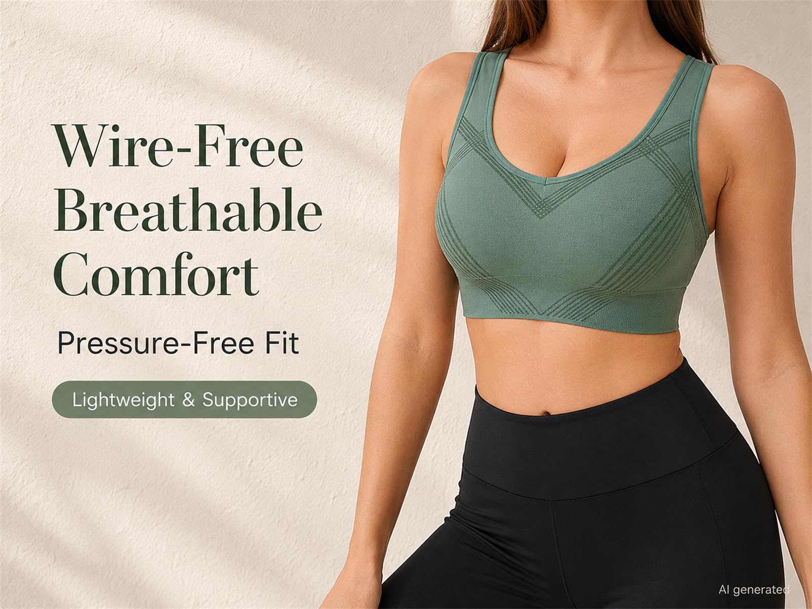 Reggiseno sportivo da donna senza cuciture, supporto medio, incrociato | Morbida sensazione senza cuciture, coppe rimovibili, fascia elastica inferiore, asciugatura all'aria per la cura della forma