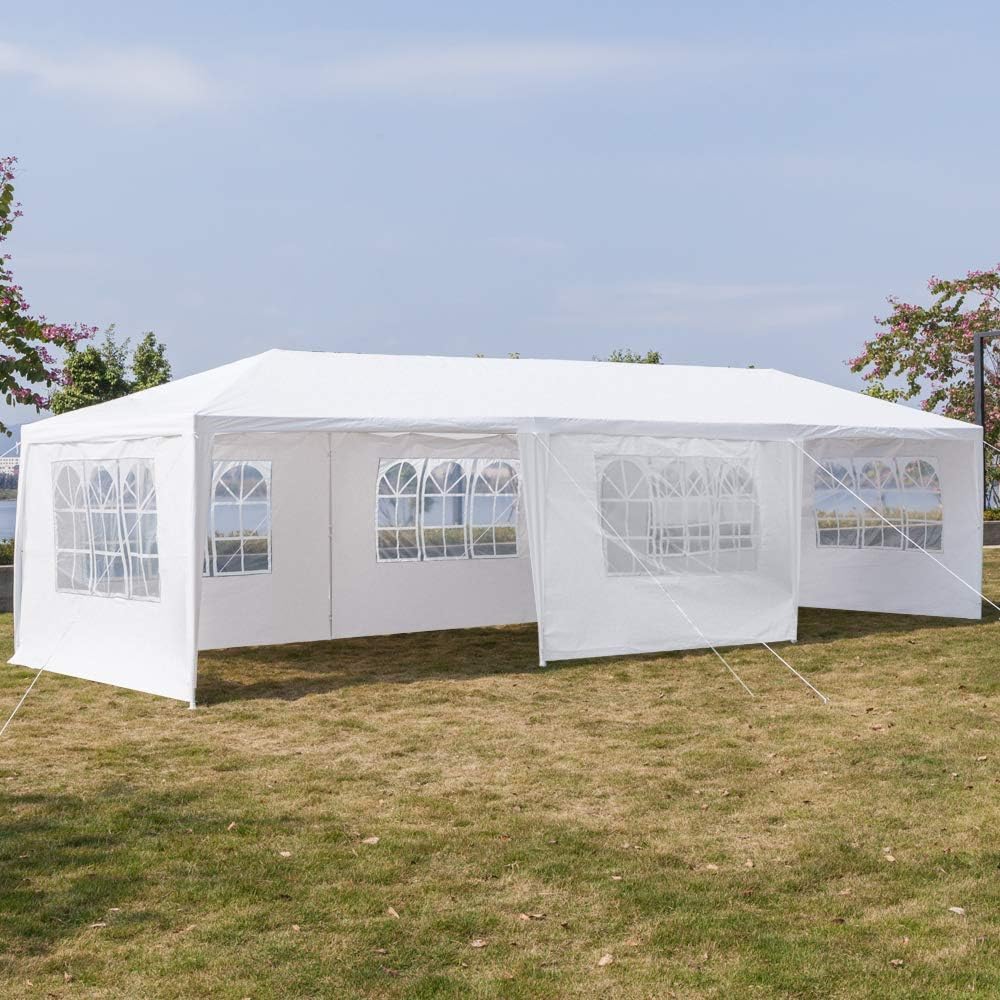 10x30 Feet Canopy Tent Heavy Duty Wedding Party Beach BBQ Event Tent White Instant Tent Sunshade Shelter Easy Setup 8 Removable Sides Waterproof Outdoor Pavilion Gazebo Tent