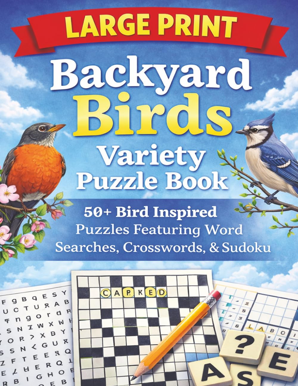 Large Print Backyard Birds Variety Puzzle Book: 50+ Bird Inspired Puzzles Featuring Word Searches, Crosswords, and Sudoku