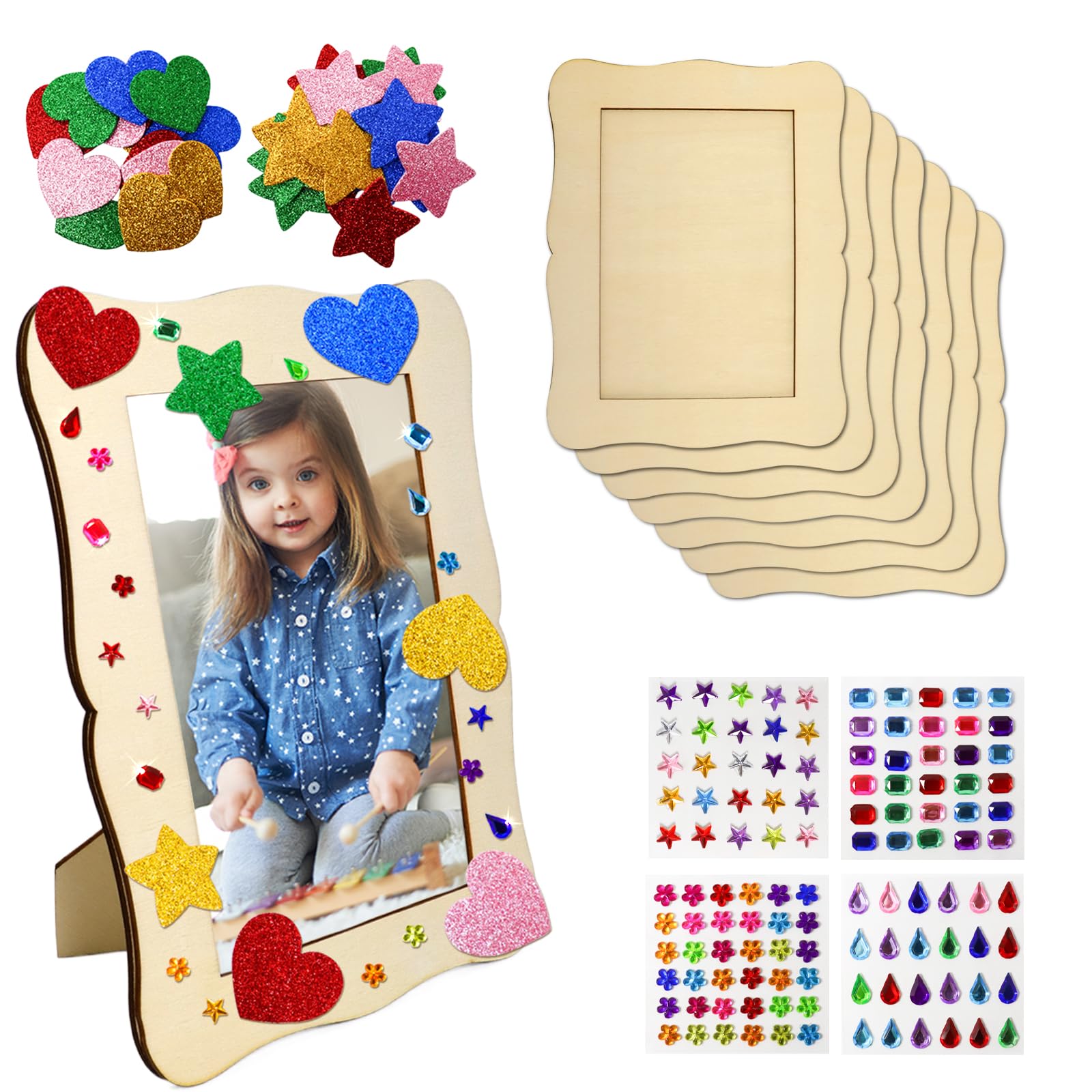 Picture Frame Painting Craft Kit - 8 Packs Wooden DIY Picture Photo Frames Set Unfinished Wood for Crafts Paint Decorate Wave Shape