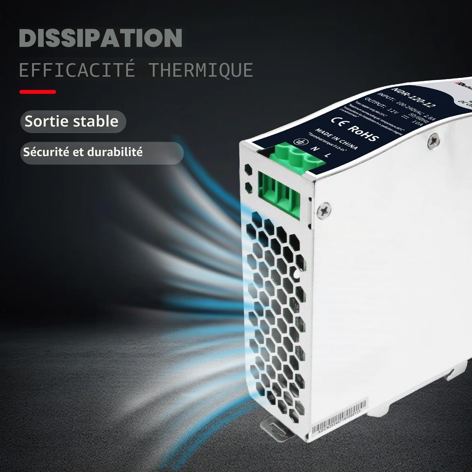 Alimentation pour rail DIN 12V, 120W, 10A ; transformateur 230v vers 12v led, rail DIN, alimentation 12 volts, transformateur de sonnerie, ReleyWell, NDR-120-12