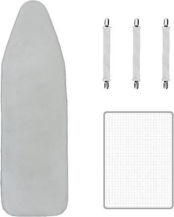 Metallised Ironing Board Covers 135x45cm 53"x18"  With Thick 3mm Foam Fit For 127x37cm  50"x14.6"  Ironing Board Max Include 3 Fasteners and Protective Scorch Mesh Cloth