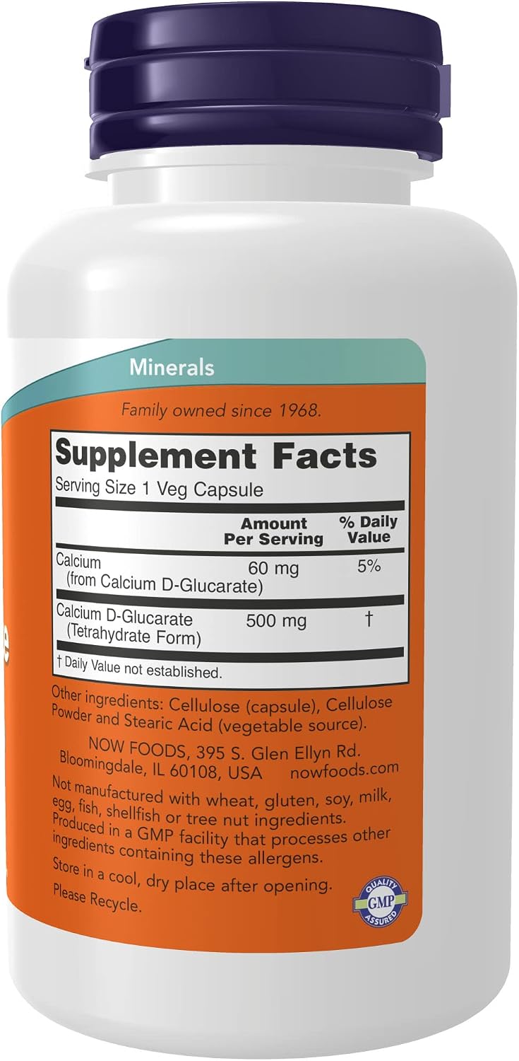 NOW Supplements, Calcium D-Glucarate 500 mg, Detoxification Support*, 90 Veg Capsules